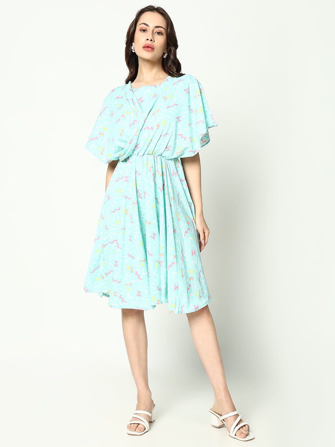 Women's Sea Green Printed Fit and Flare Dress