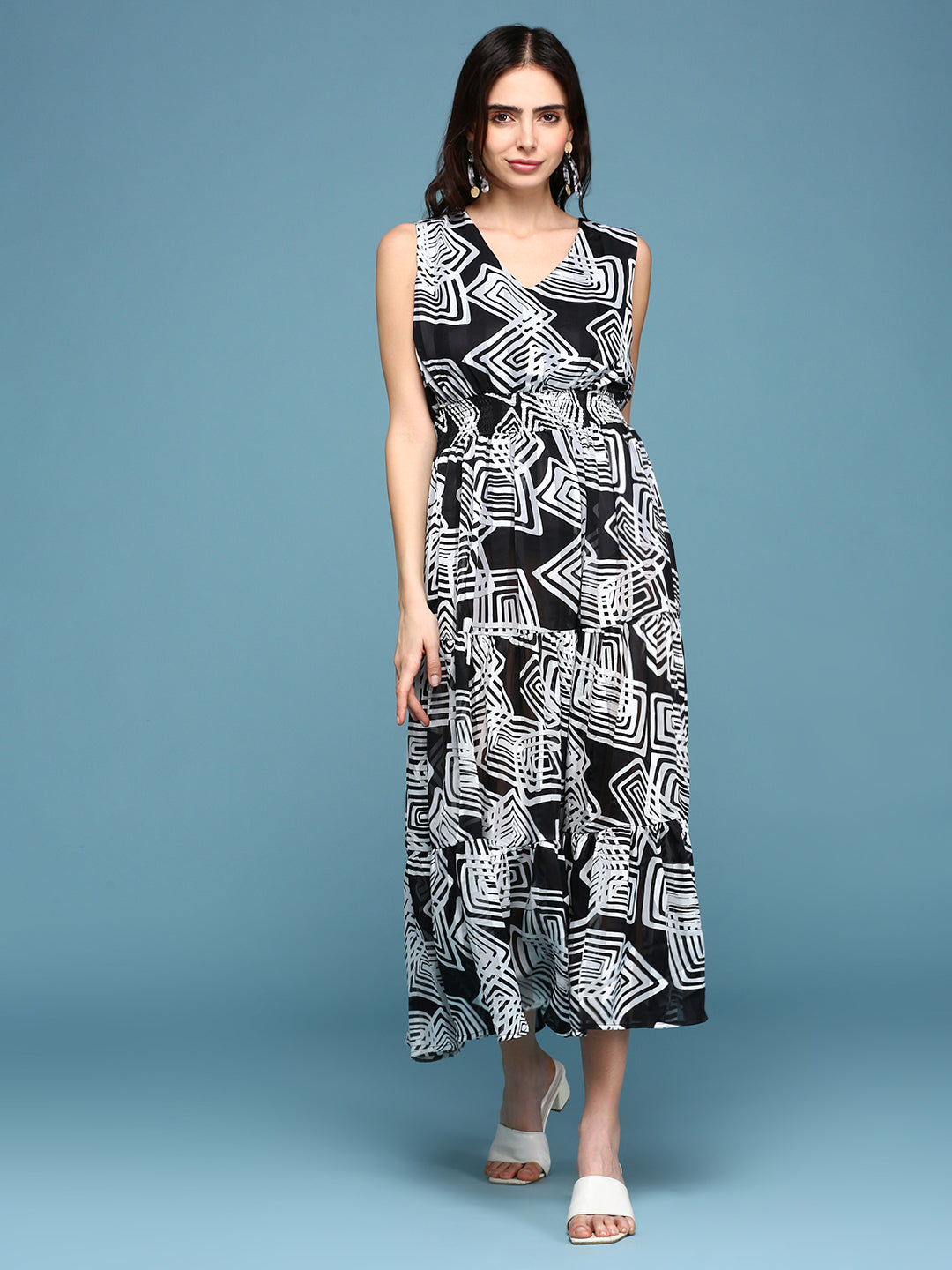 Women's Black Printed Fit and Flare Dress