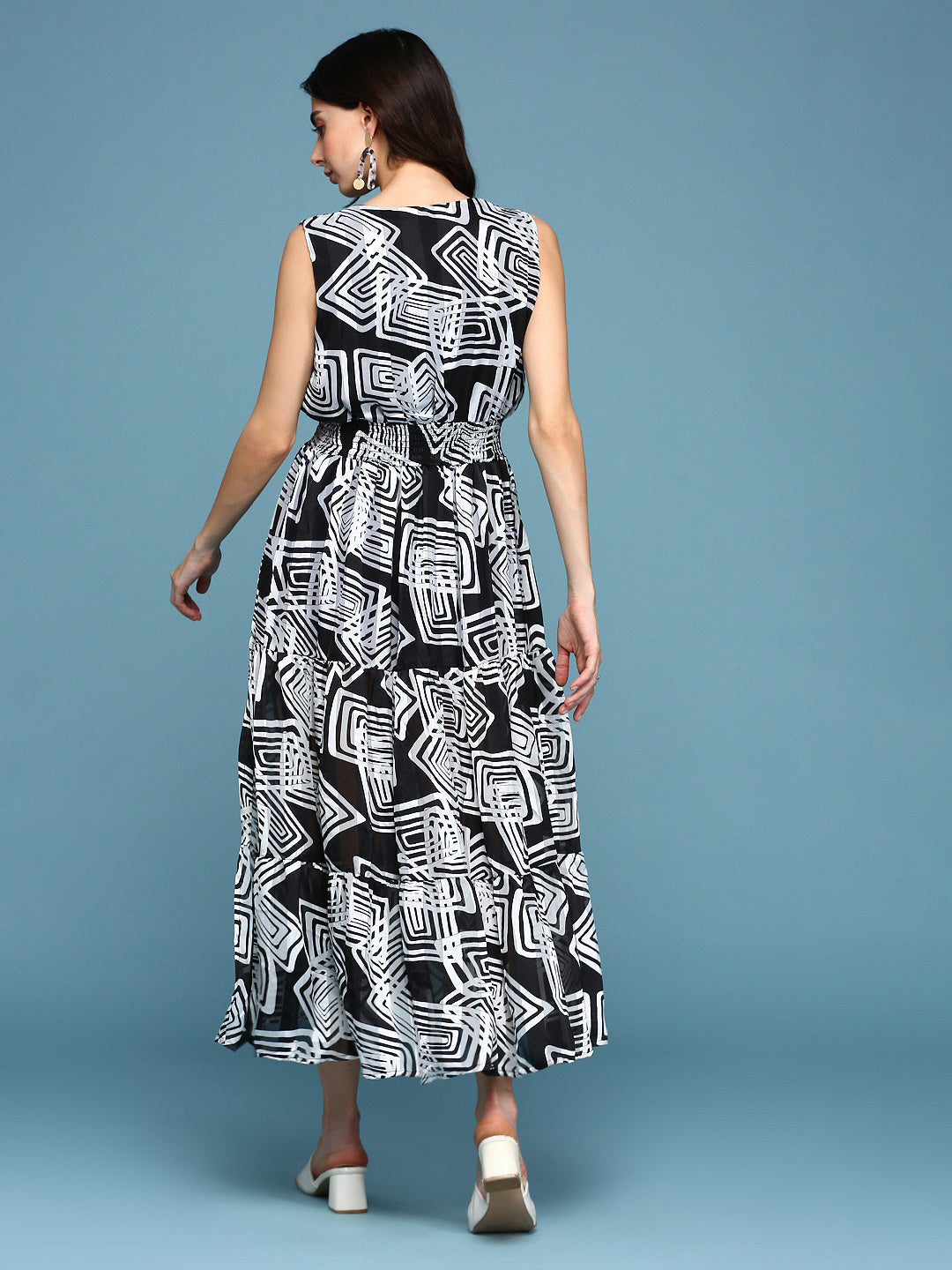 Women's Black Printed Fit and Flare Dress