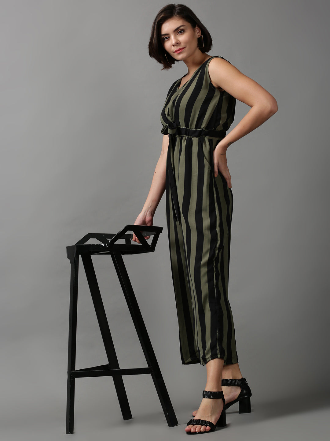 Women's Green Striped Jumpsuit