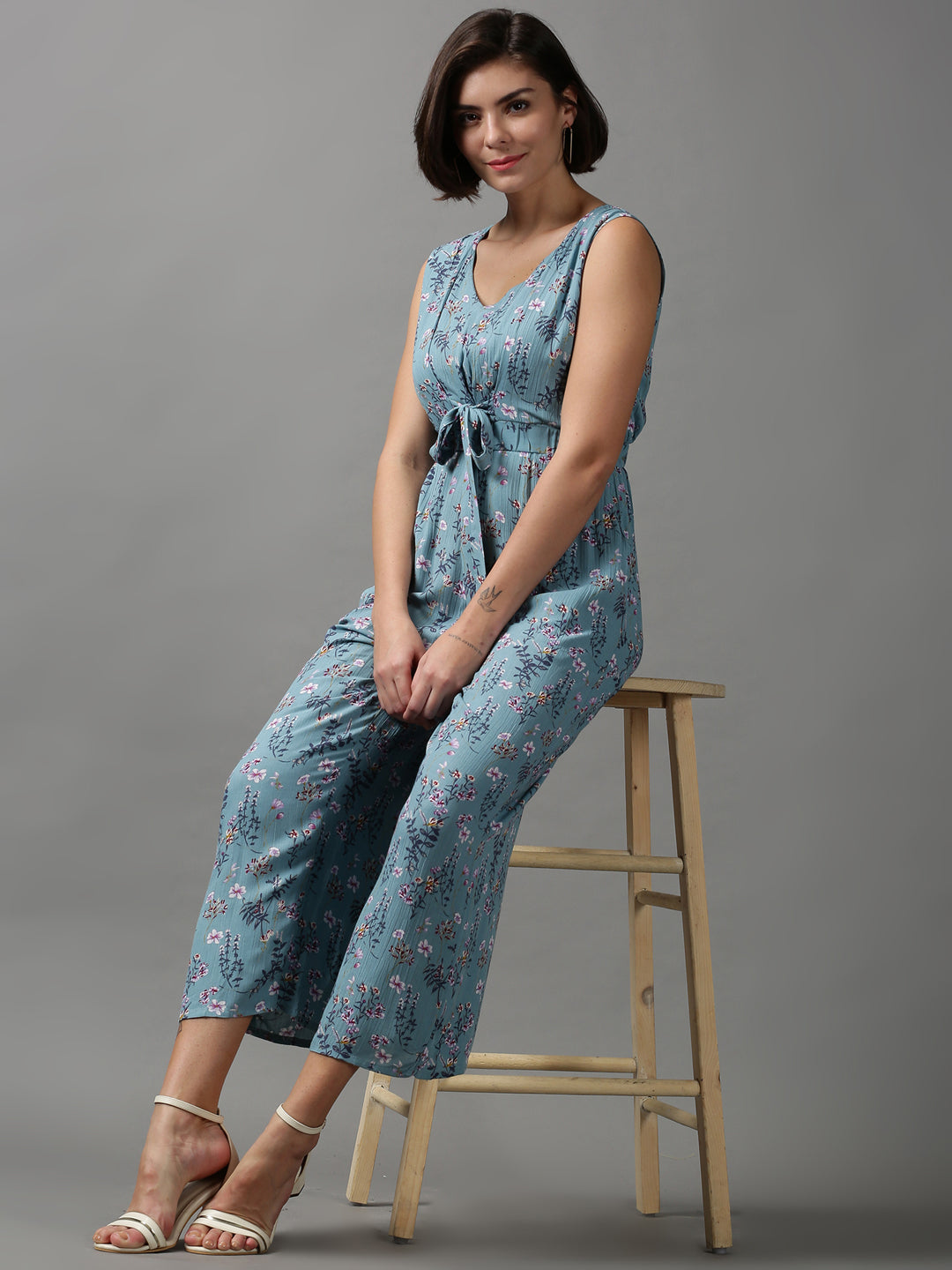 Women's Blue Printed Jumpsuit