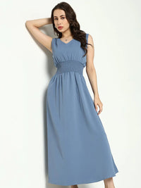 Women's Blue Georgette Fit & Flare Midi Dress