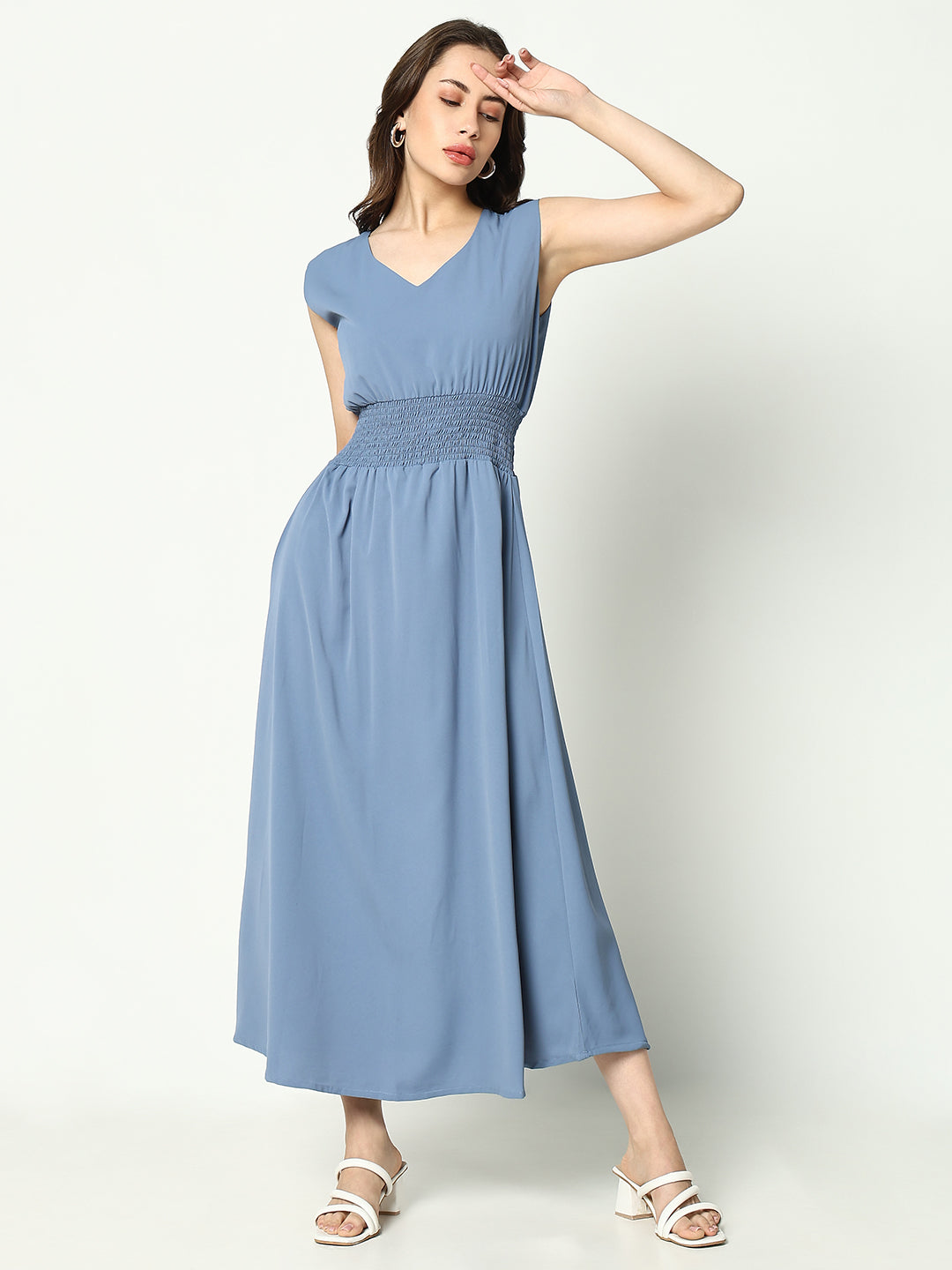 Women's Blue Solid A-Line Dress