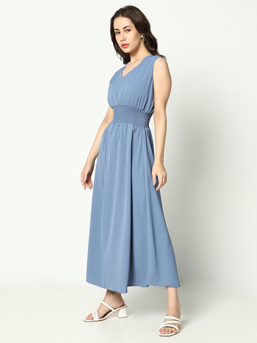 Women's Blue Solid A-Line Dress