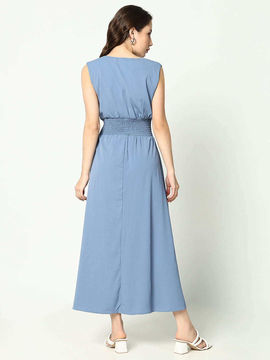 Women's Blue Solid A-Line Dress