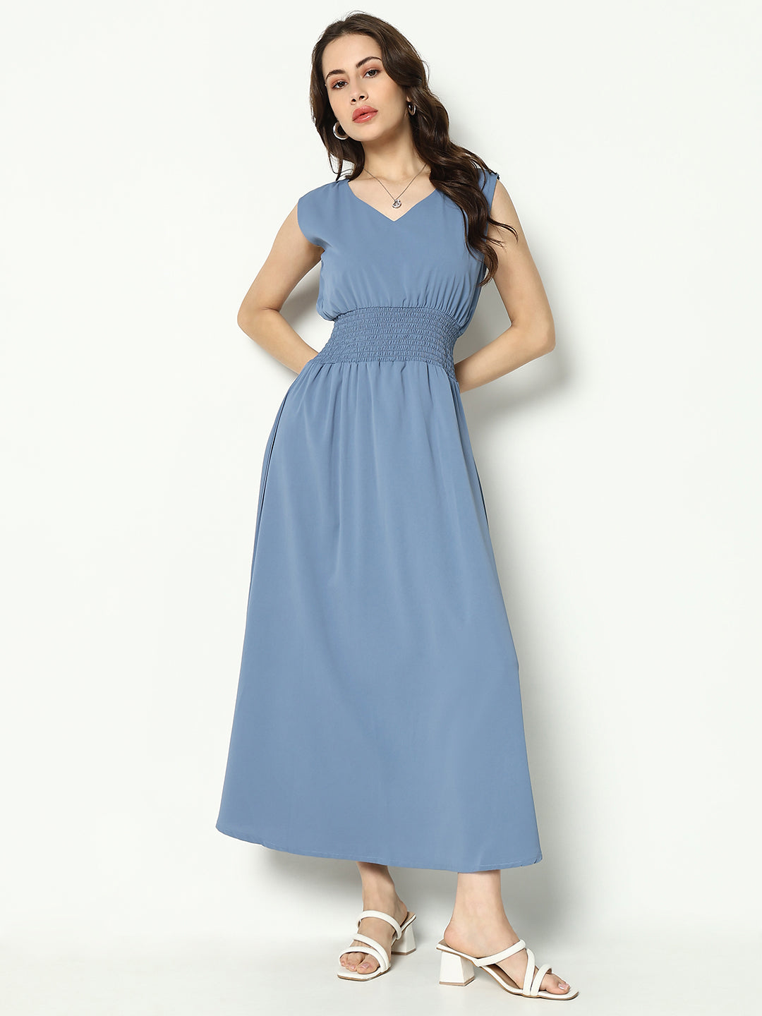 Women's Blue Solid A-Line Dress