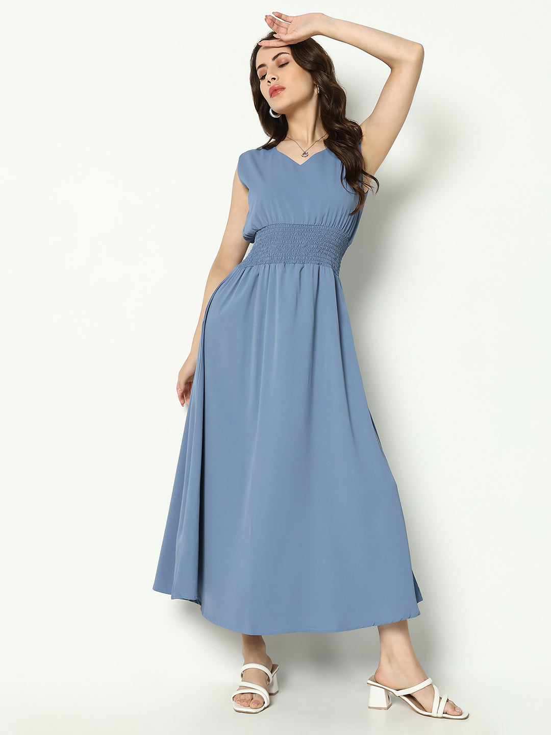 Women's Blue Solid A-Line Dress