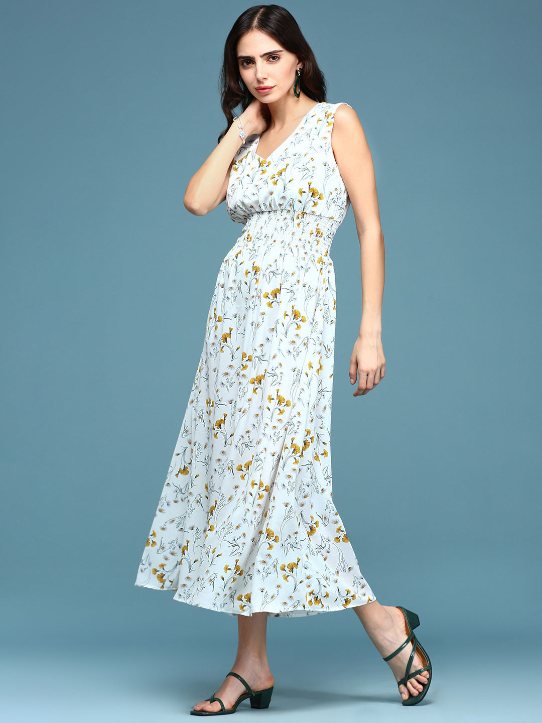 Women's White Printed Fit and Flare Dress