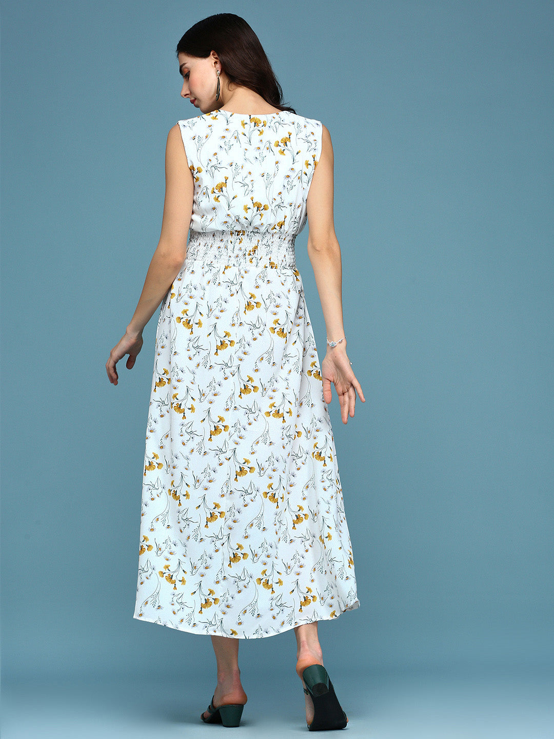 Women's White Printed Fit and Flare Dress