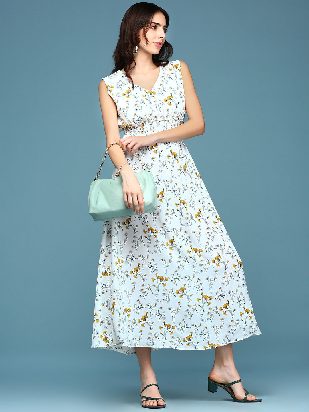 Women's White Printed Fit and Flare Dress