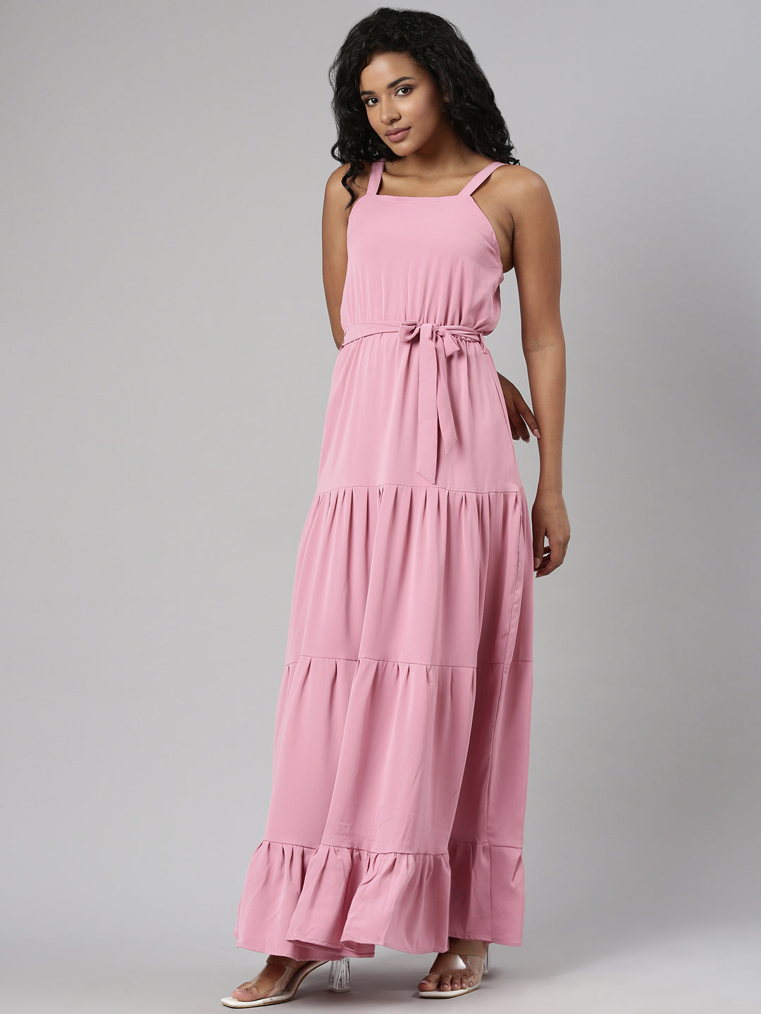 Women Pink Solid Fit and Flare Dress