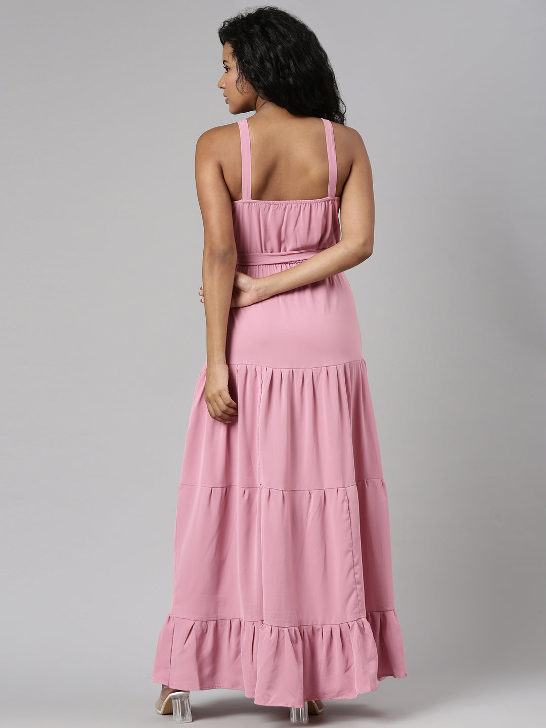 Women Pink Solid Fit and Flare Dress