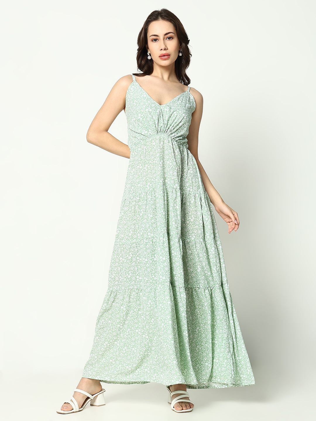 Women's Green Printed Fit and Flare Dress