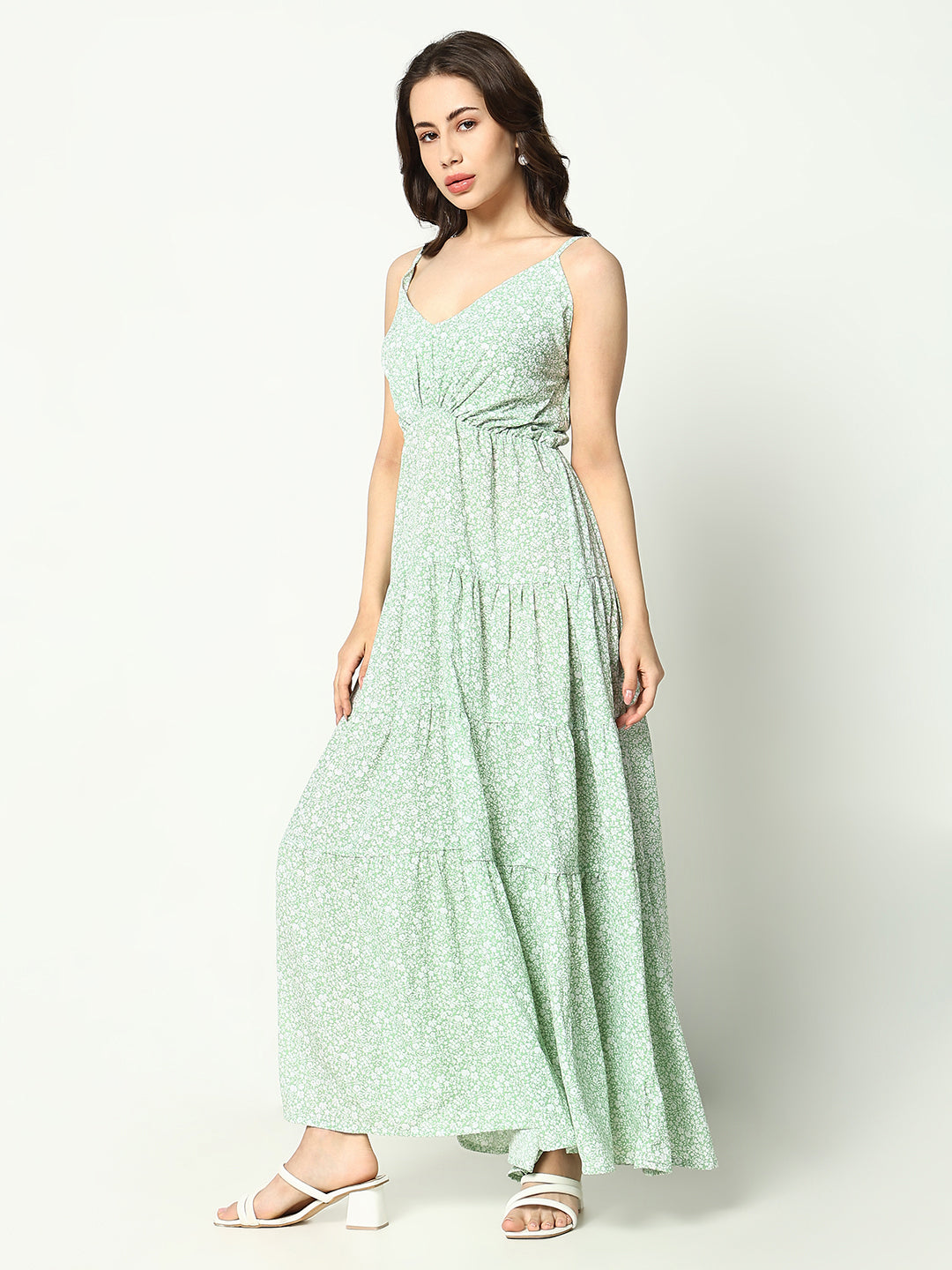 Women's Green Printed Fit and Flare Dress