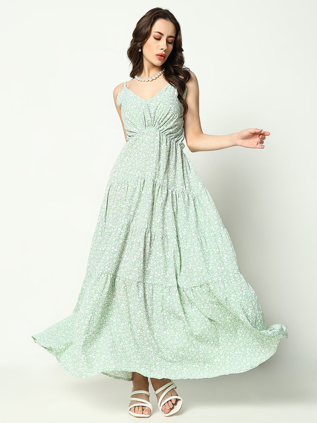 Women's Green Printed Fit and Flare Dress