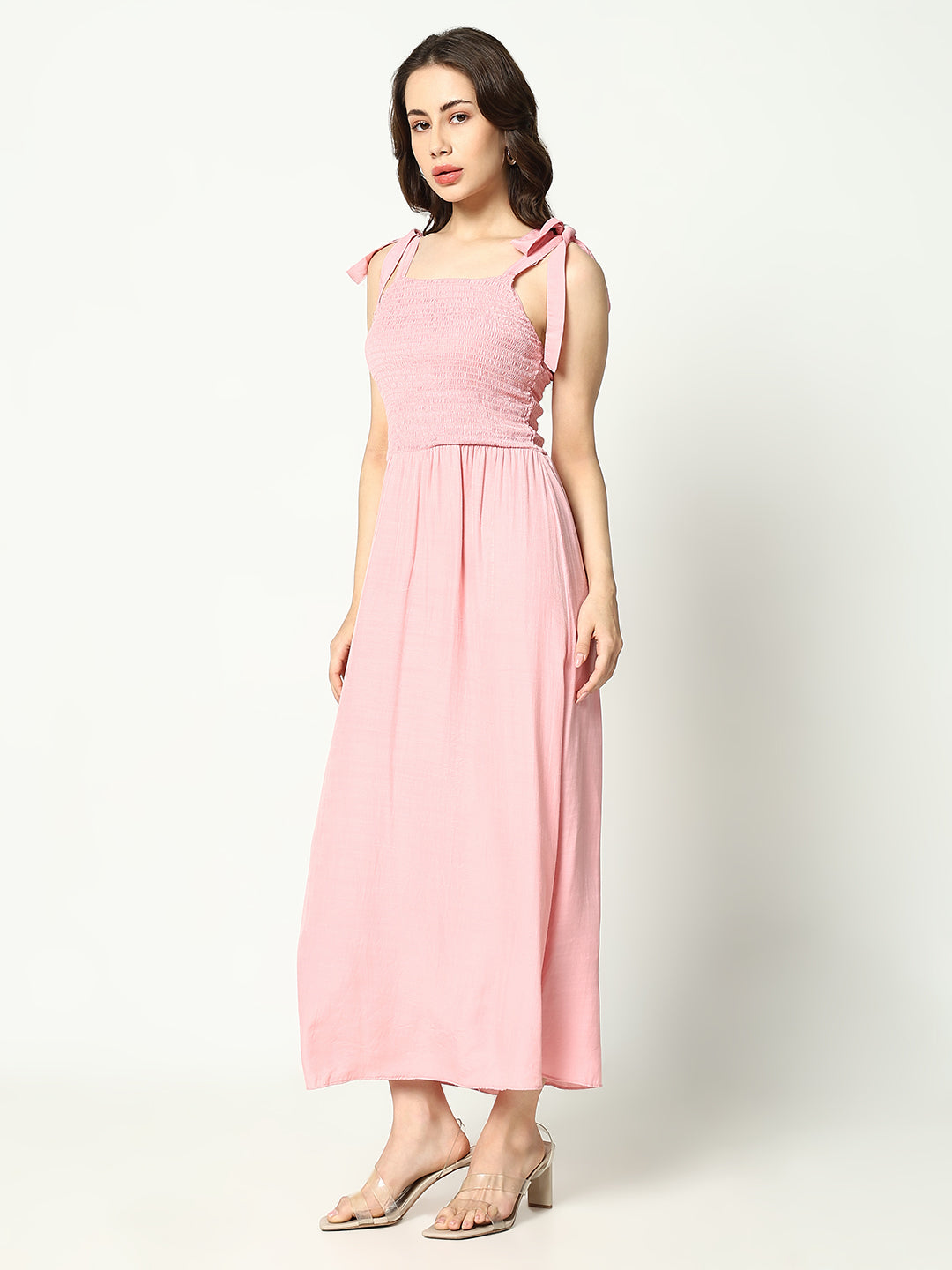 Women's Pink Solid Fit and Flare Dress