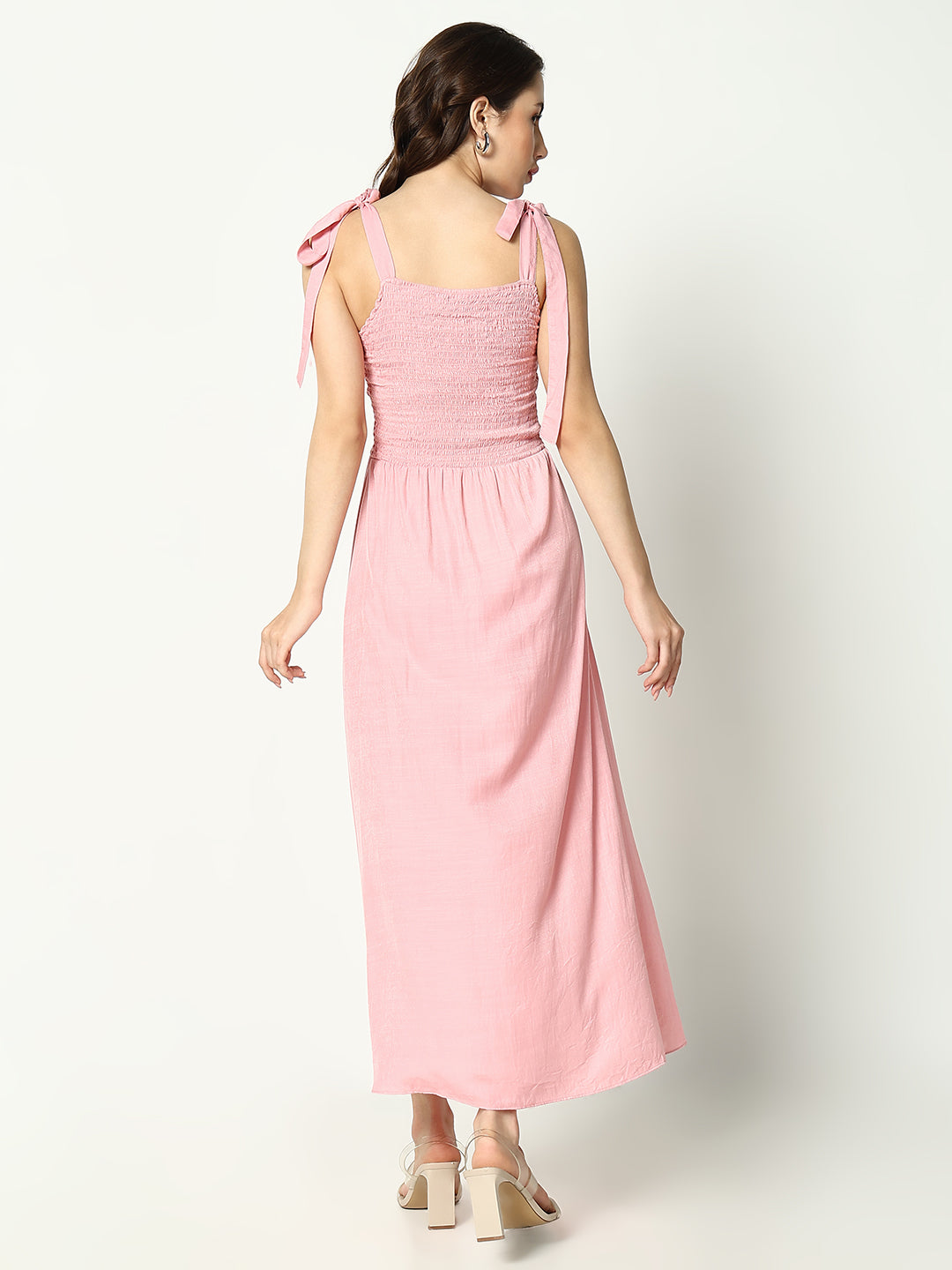 Women's Pink Solid Fit and Flare Dress