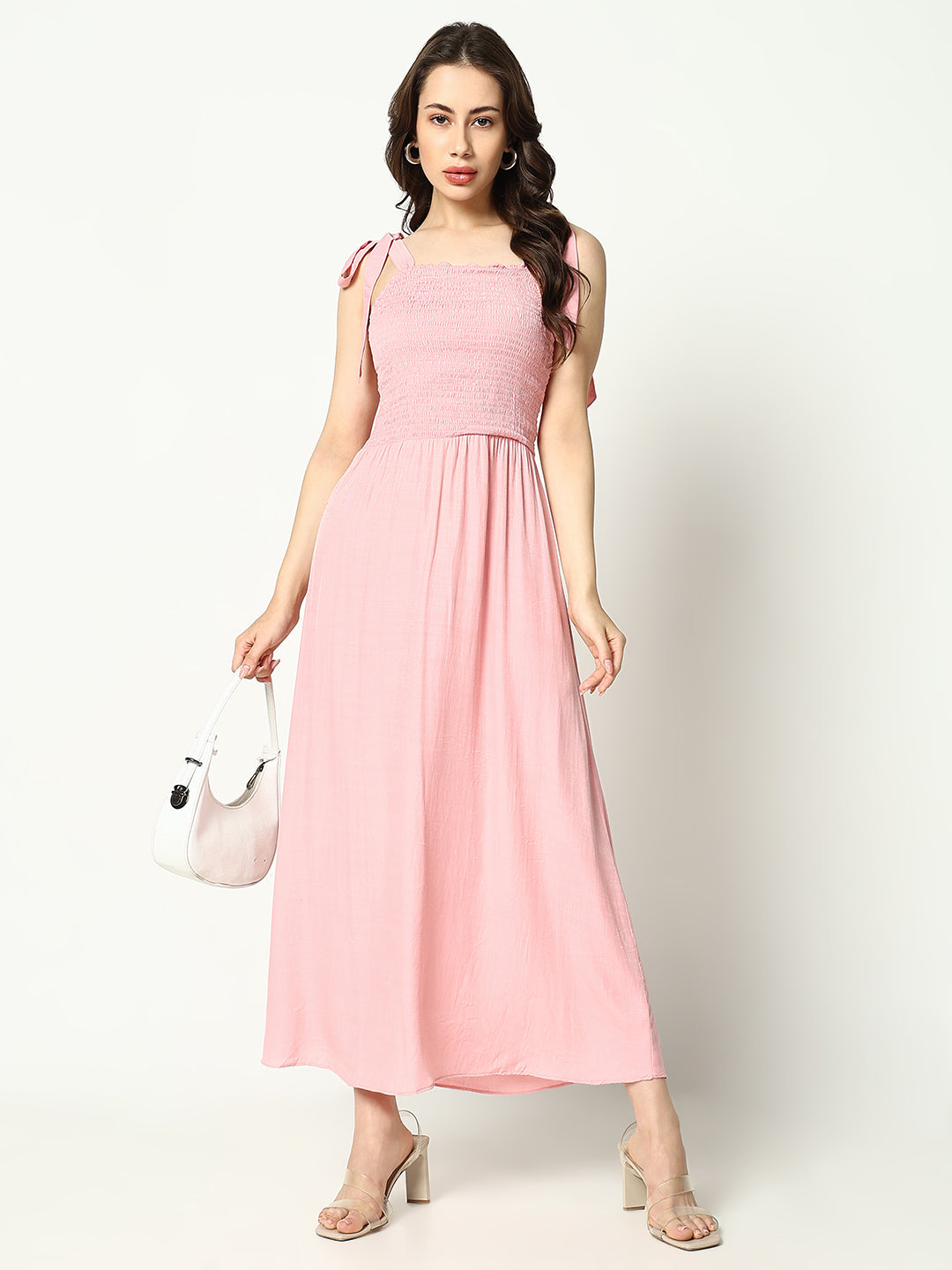 Women's Pink Solid Fit and Flare Dress