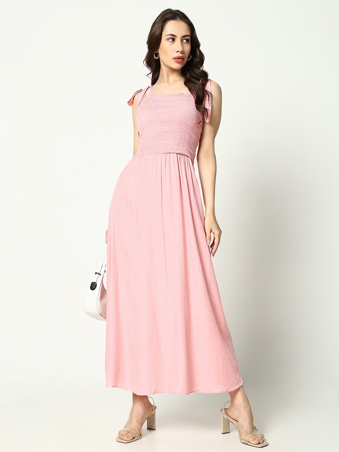 Women's Pink Solid Fit and Flare Dress