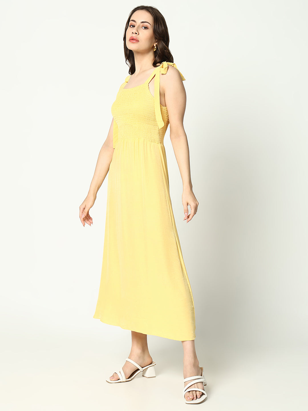 Women's Yellow Solid Fit and Flare Dress