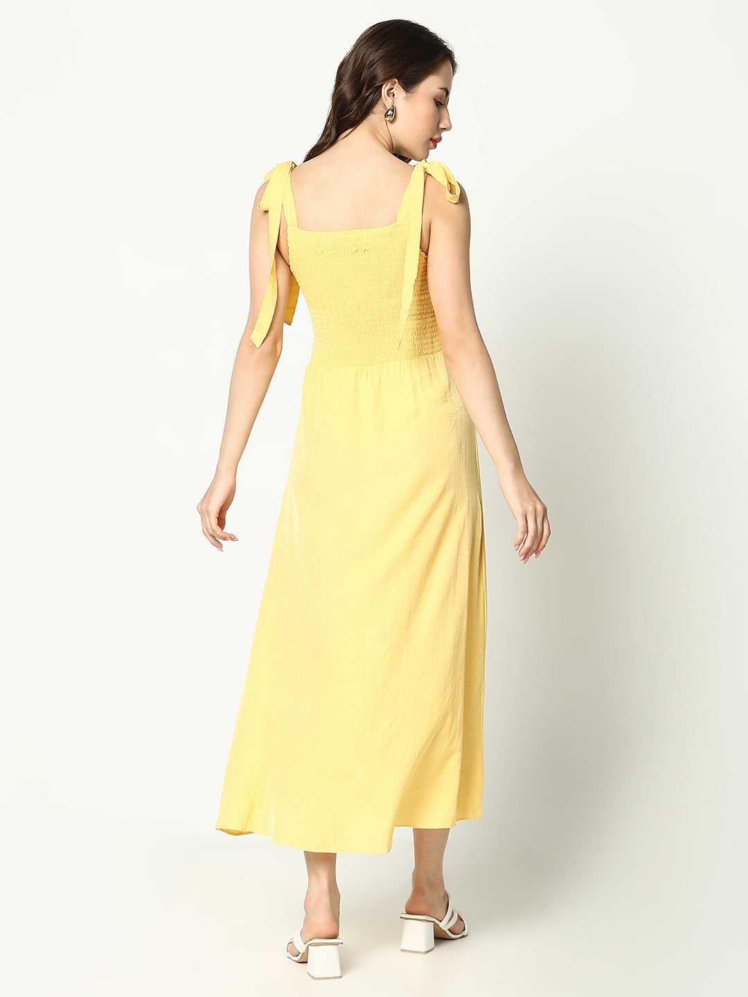 Women's Yellow Solid Fit and Flare Dress