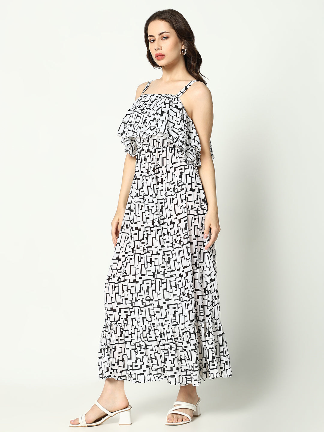 Women's Off White Off Layered Georgette A-Line Dress