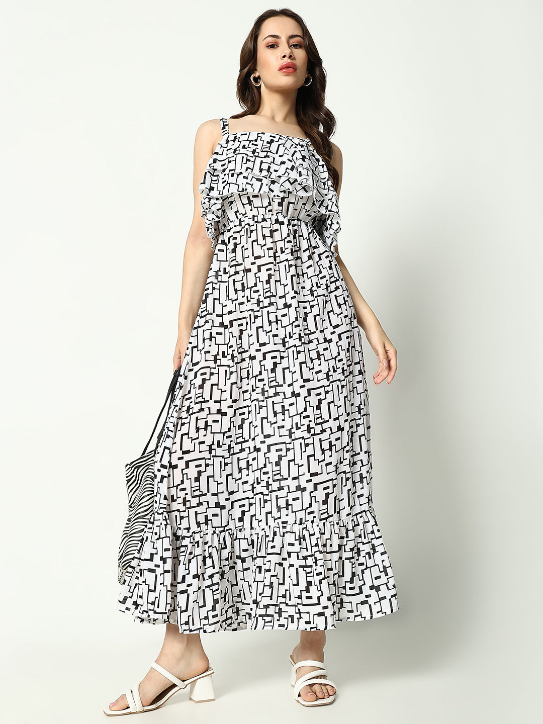 Women's Off White Off Layered Georgette A-Line Dress