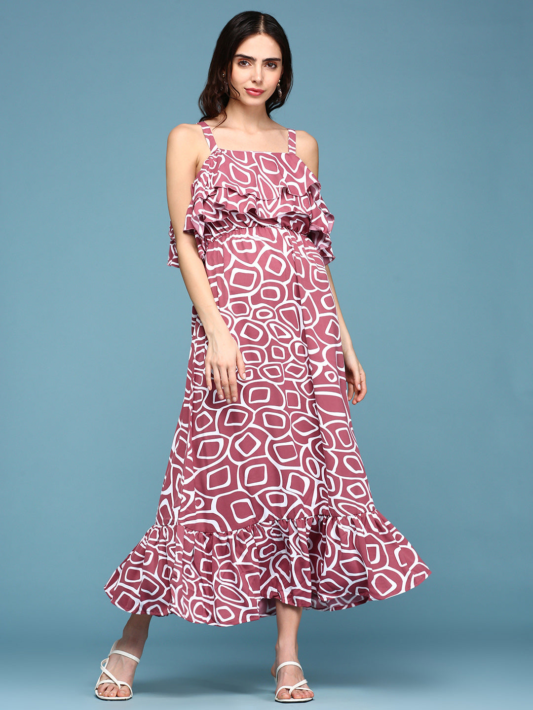 Women's Pink Printed Fit and Flare Dress