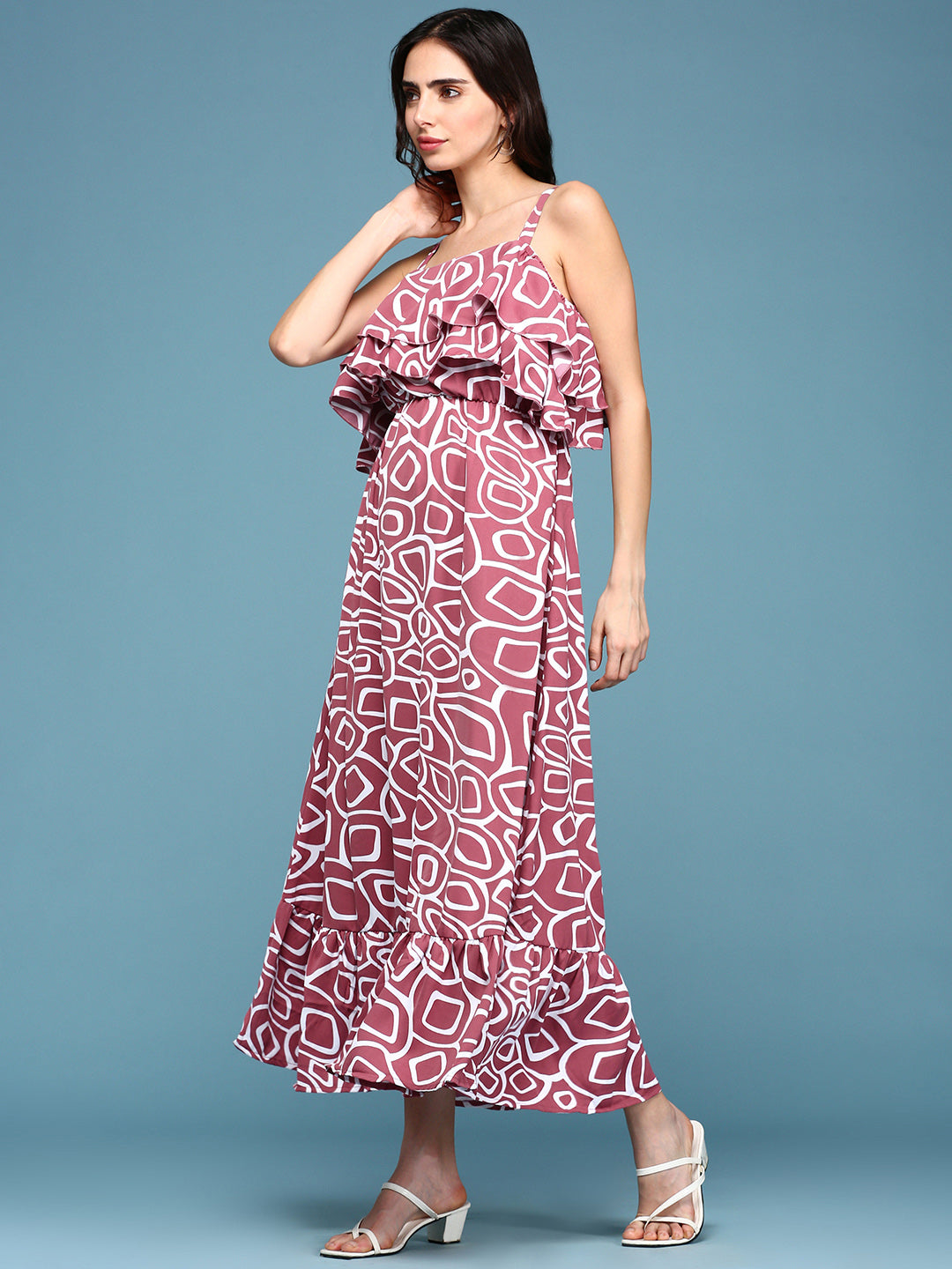 Women's Pink Printed Fit and Flare Dress