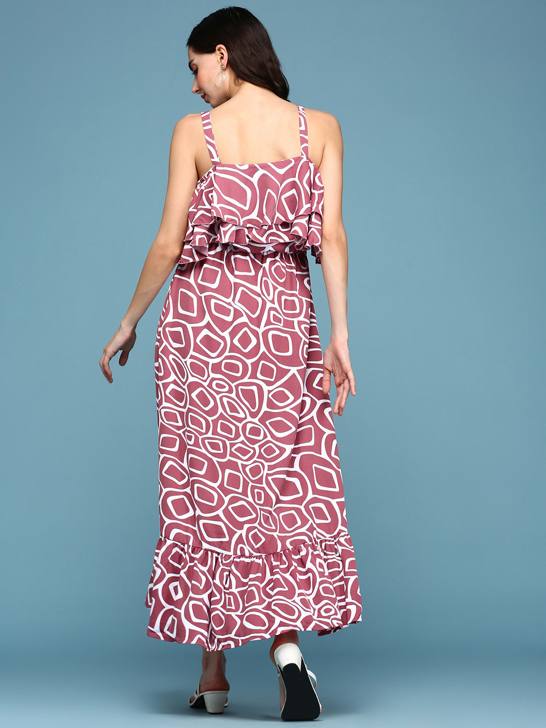 Women's Pink Printed Fit and Flare Dress