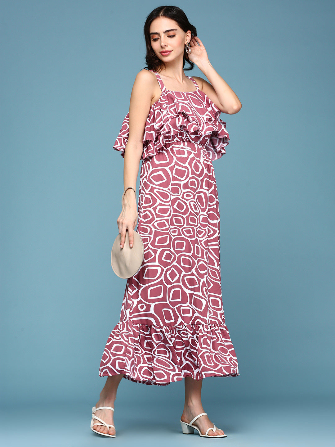 Women's Pink Printed Fit and Flare Dress