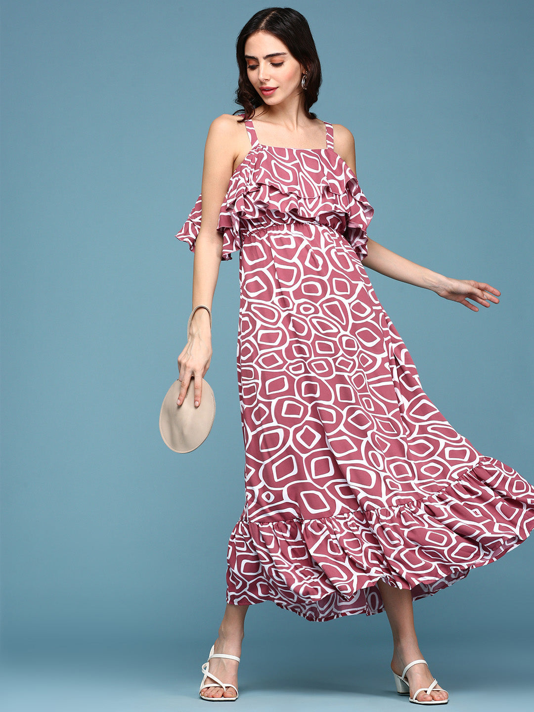 Women's Pink Printed Fit and Flare Dress