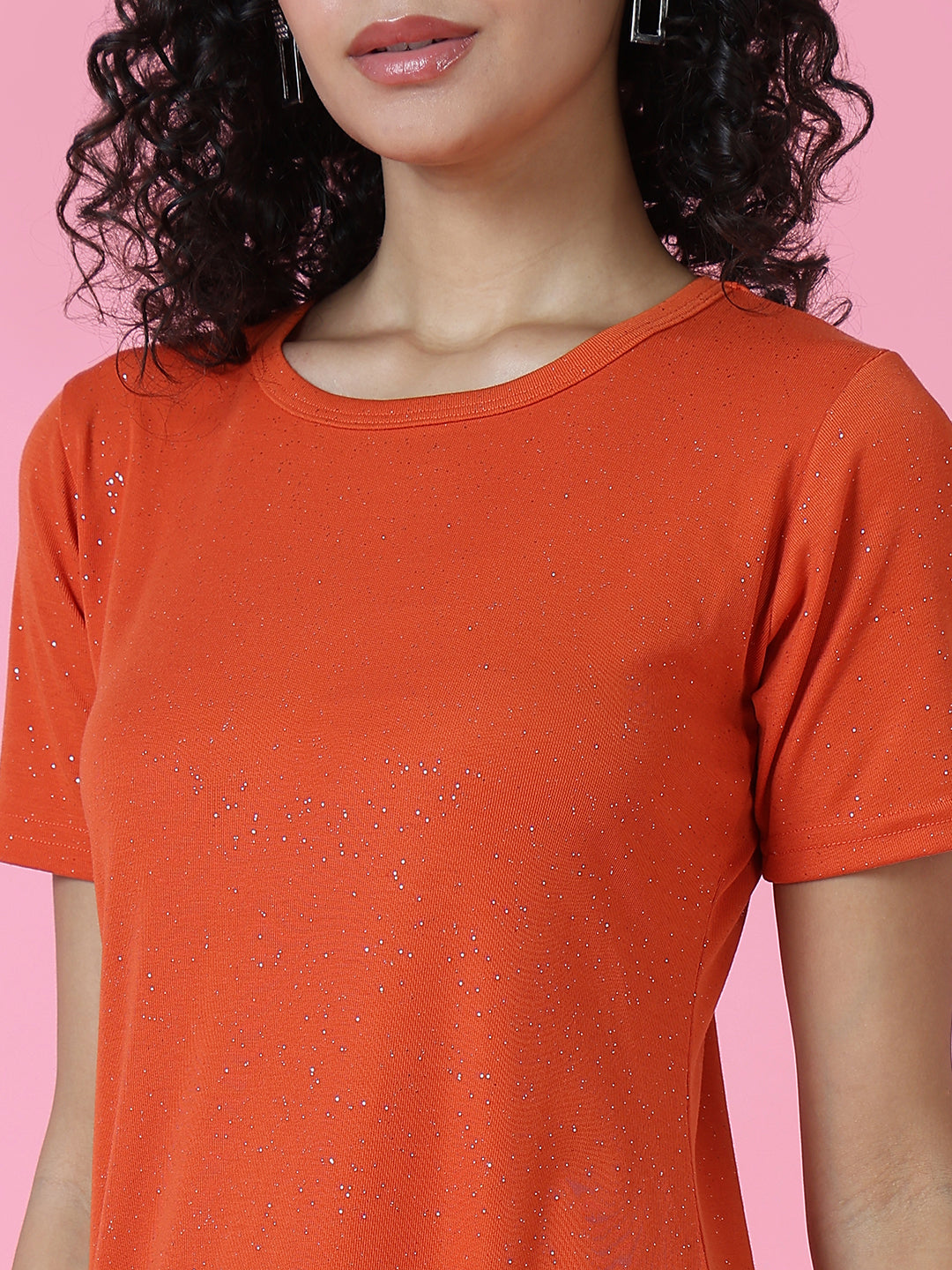 Women's Orange Embellished A-Line Dress