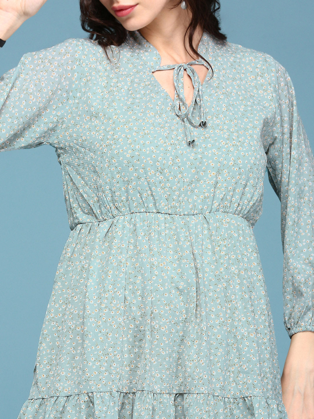 Women's Sea Green Printed Fit and Flare Dress