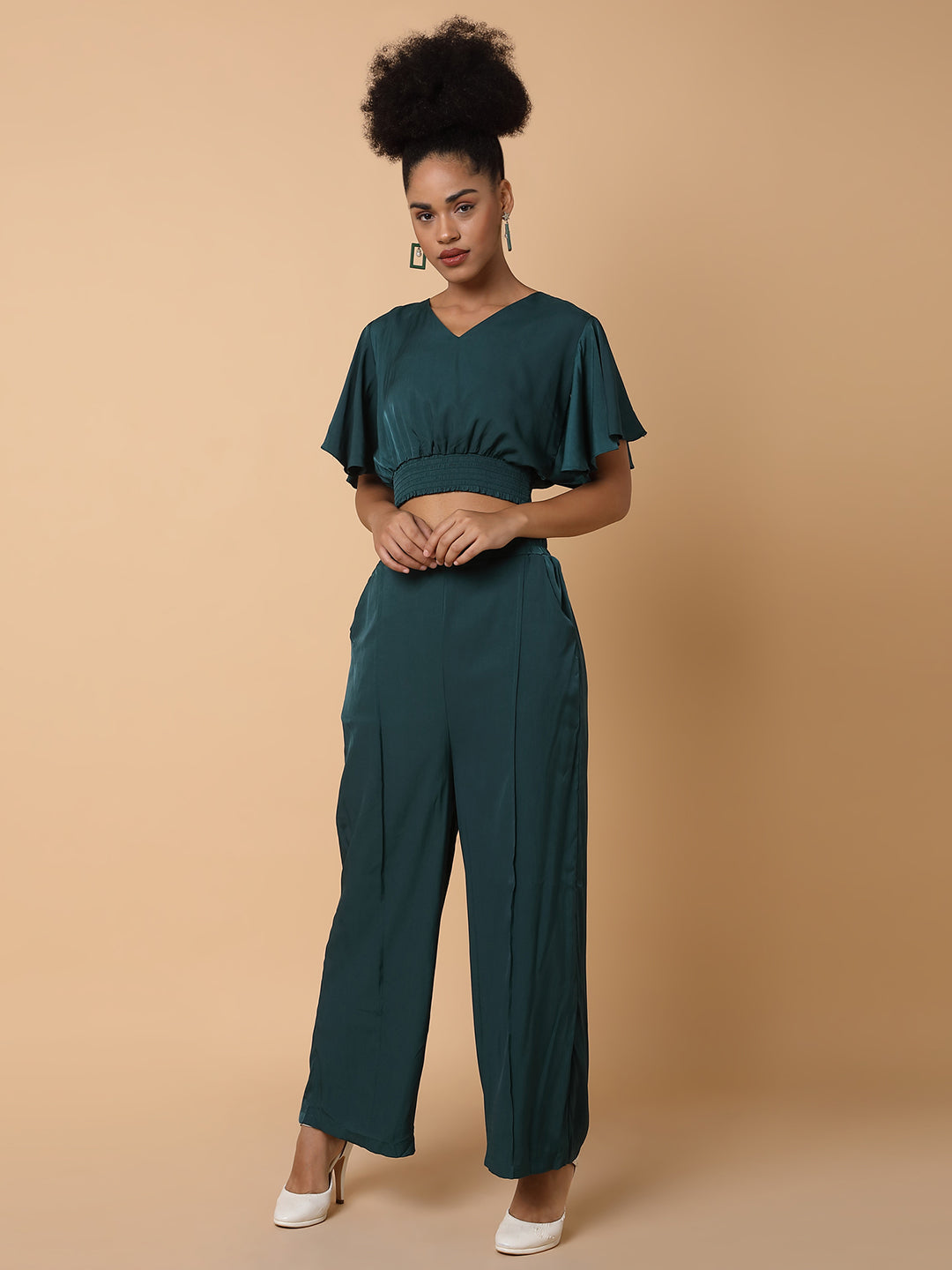 Women's Green Solid Co-Ords