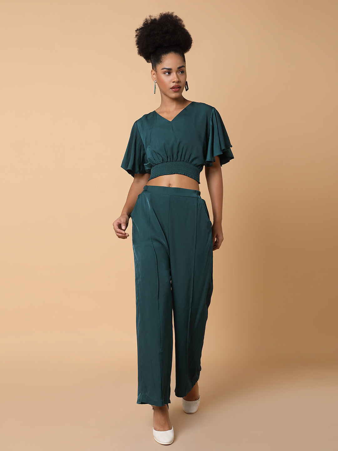 Women's Green Solid Co-Ords