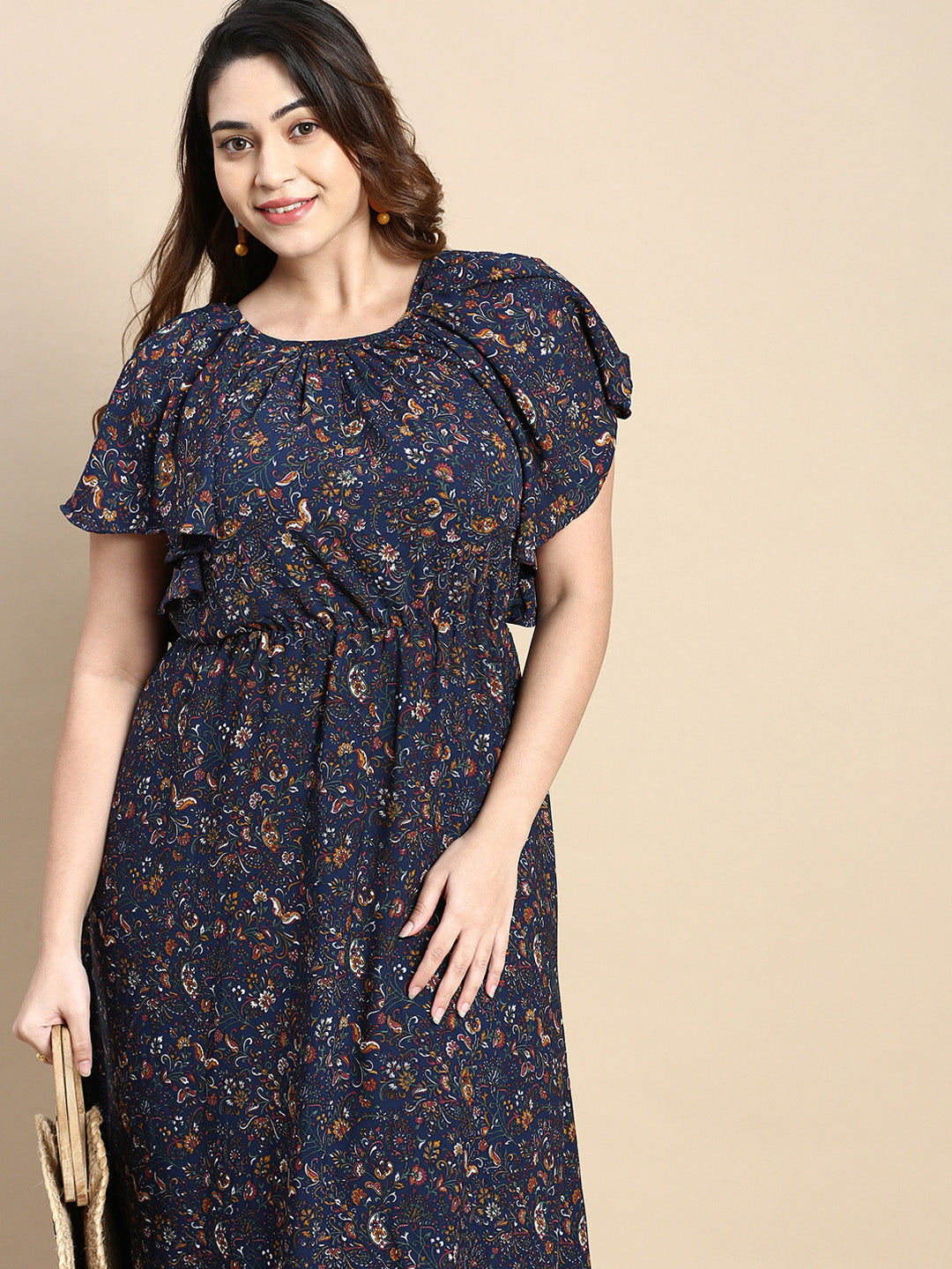 Women Navy Blue Bohemian Fit and Flare Dress