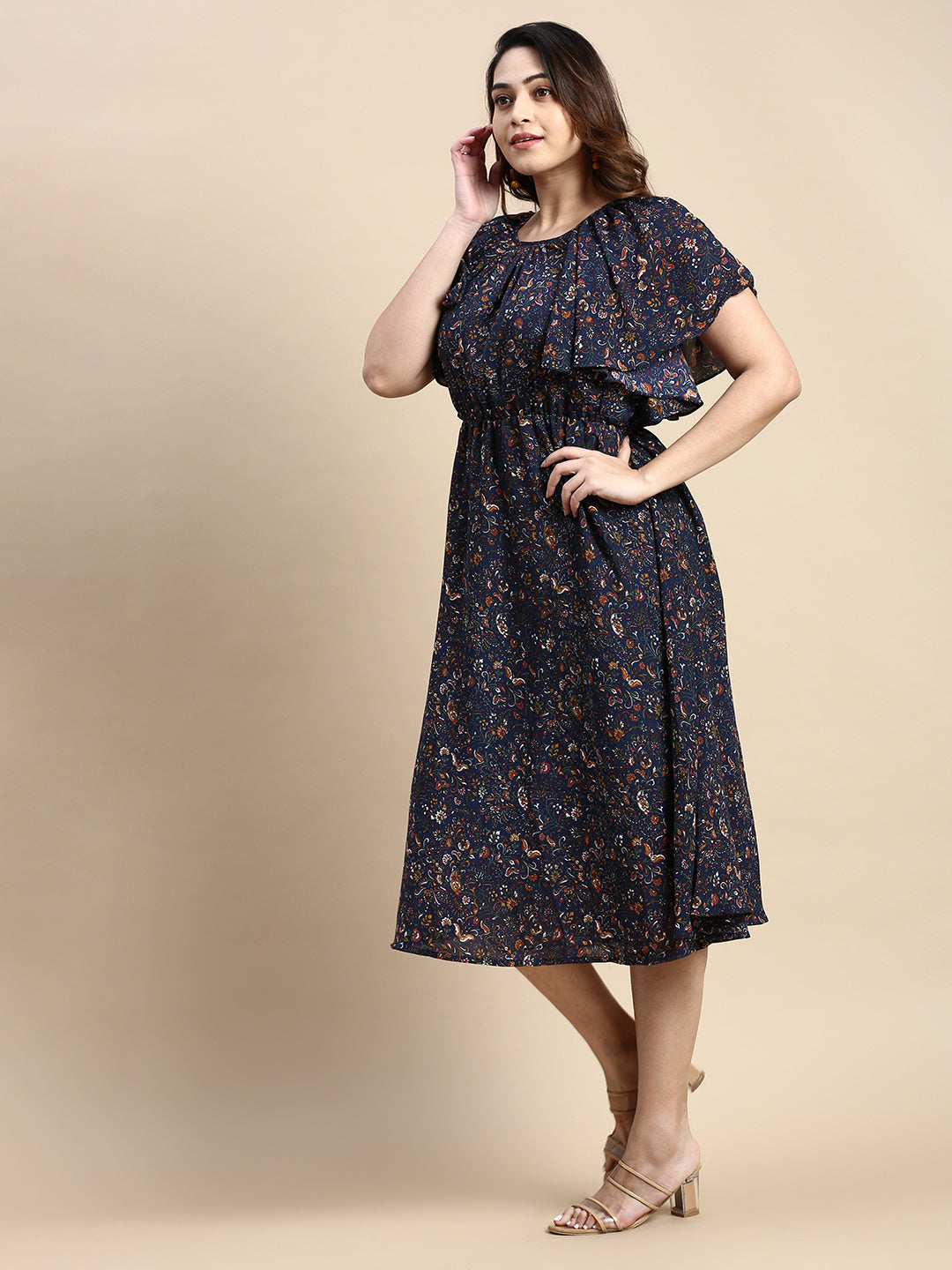 Women Navy Blue Bohemian Fit and Flare Dress