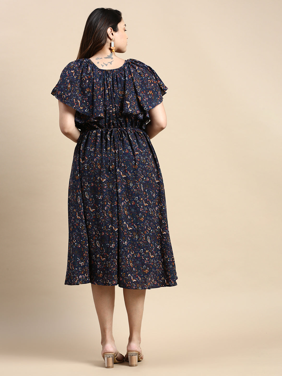 Women Navy Blue Bohemian Fit and Flare Dress