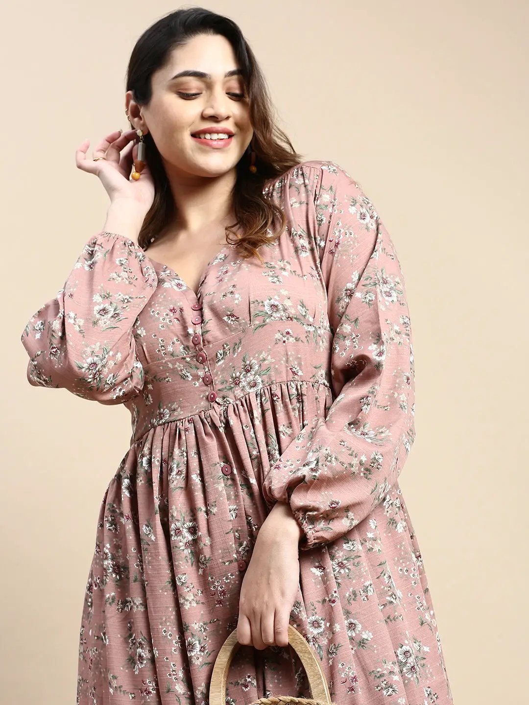 Shop Women's Puff Mauve Floral Fit and Flare Dress| Showoffff Shop Women's Puff Mauve Floral Fit and Flare Dress| Showoffff