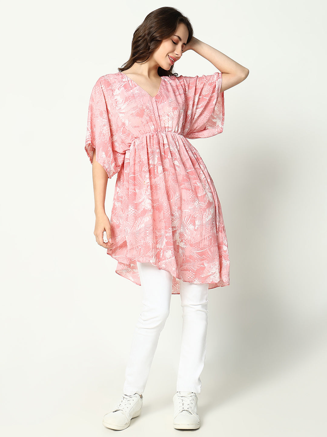 Women's Pink Printed Fit and Flare Top