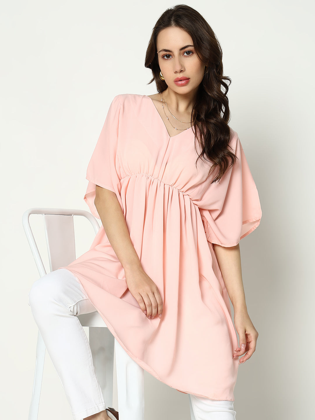 Women's Pink Solid Fit and Flare Top