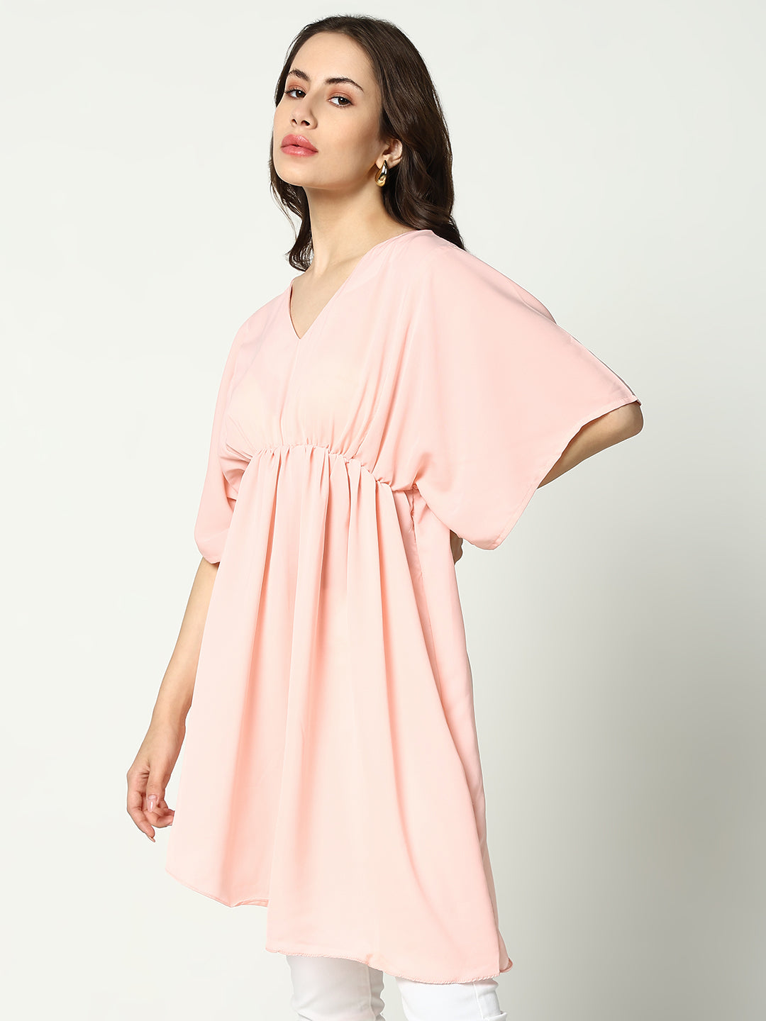 Women's Pink Solid Fit and Flare Top