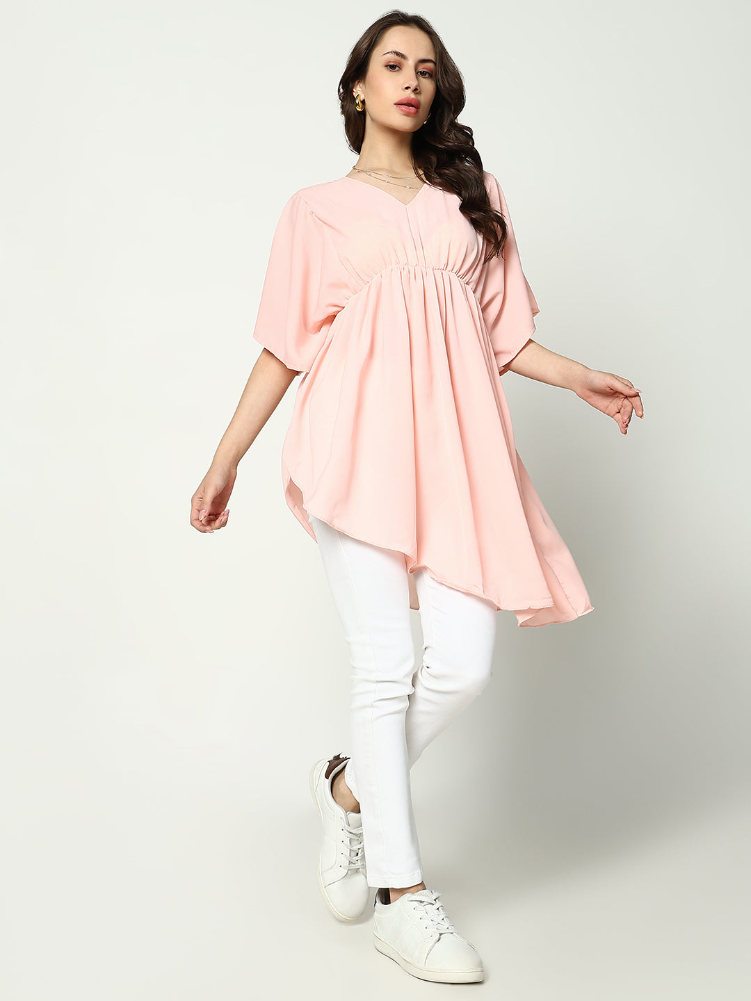 Women's Pink Solid Fit and Flare Top