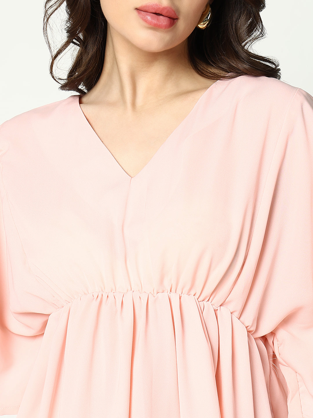 Women's Pink Solid Fit and Flare Top