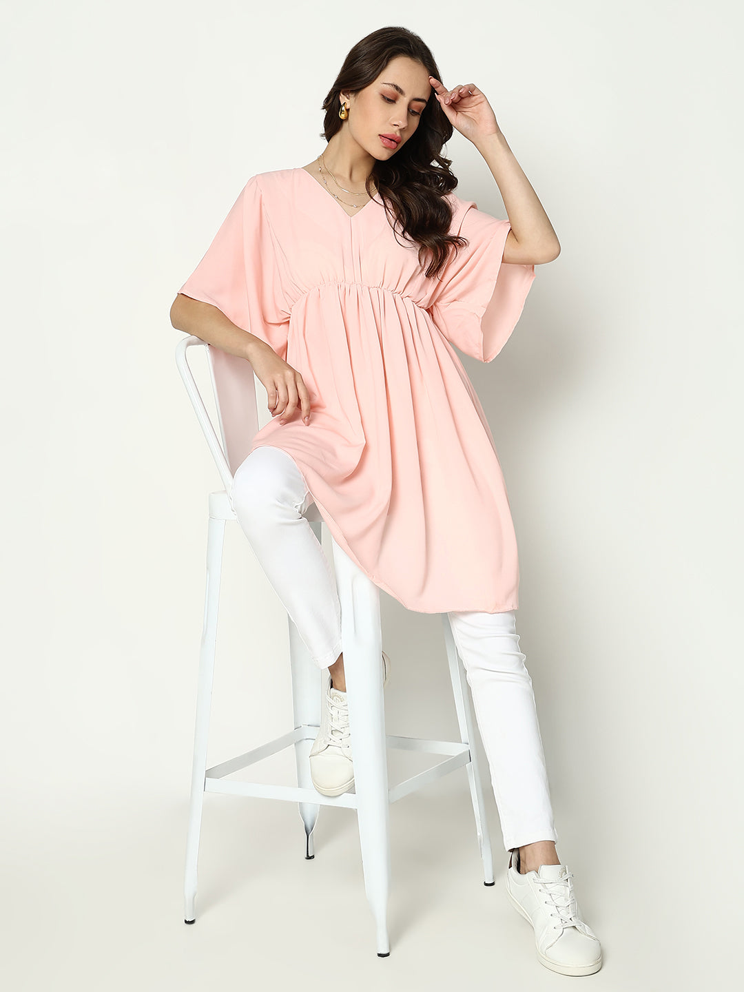 Women's Pink Solid Fit and Flare Top