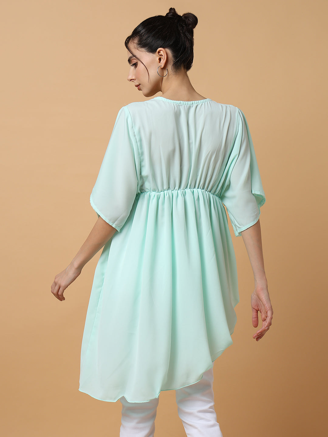 Women's Sea Green Solid Fit and Flare Top