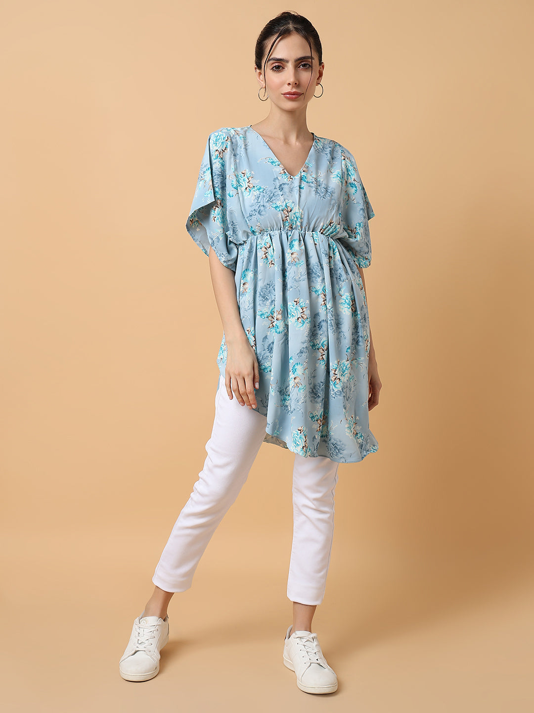 Women's Blue Tropical Fit and Flare Top