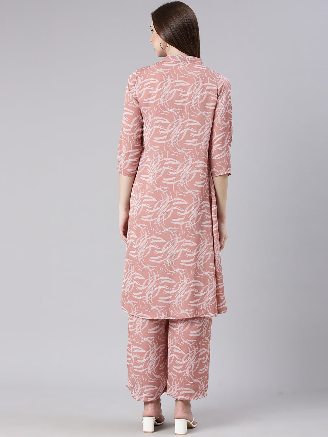 Women's Mauve Printed Smocked Basic Jumpsuit With Shrug