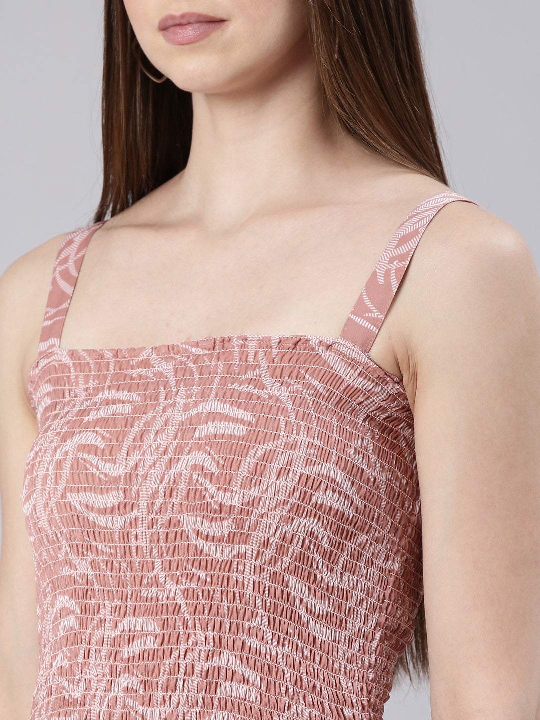 Women's Mauve Printed Smocked Basic Jumpsuit With Shrug